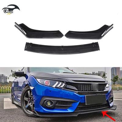 Glossy Black Front Bumper Lip for 16-18 Honda Civic - Spoiler Body Kit Upgrade.
