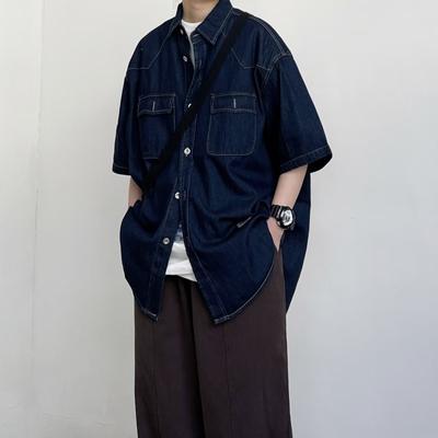 Japanese Retro Fashion Brand Summer Loose Denim Short Sleeved Shirt Artistic Youth Workwear Shirt Men'S And Women'S Layered Jacket