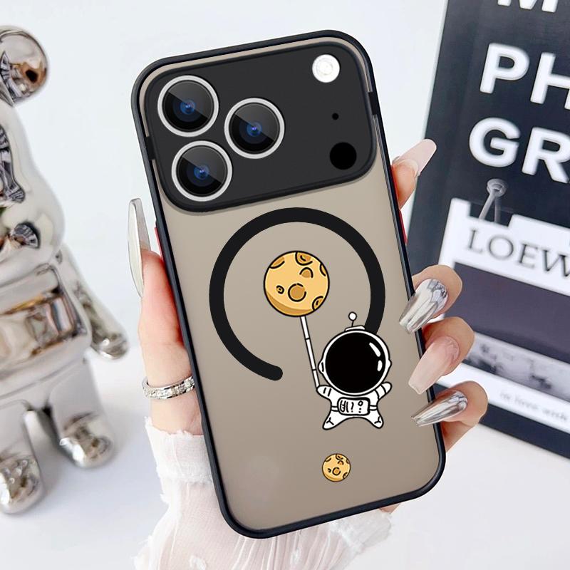Magnetic Cute Astronaut Pattern Phone Case For iPhone 17 15 16 Pro Max 14 13 Pro 17 For Magsafe Wireless Charge Soft Edge Cover
