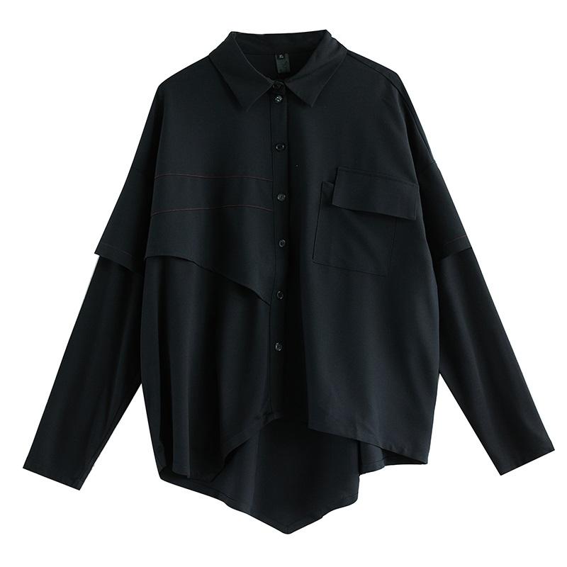 Camisas y blusas vintage negras de manga larga extragrandes para blusa Casual holgadas tops de primavera otoño mujeres camisa abotonada