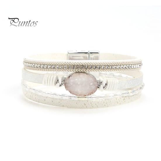 

Жіночий манжетний браслет, чотиришаровий штучний кришталь, ретро, ​​підроблена шкіра, магнітна застібка, браслет для дівчаток, модні прикраси, подарунок