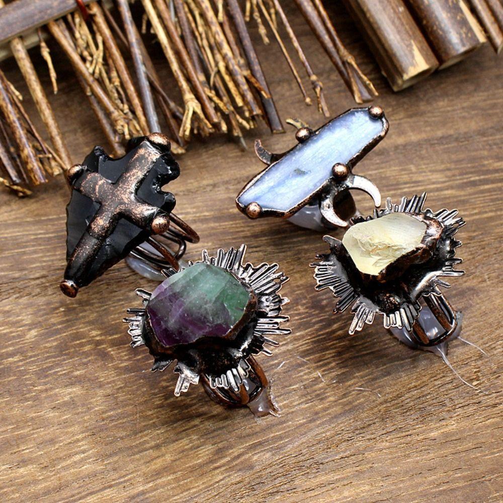 Gothic Adjustable Rings Boho Raw Stone Rings Natural Stones Natural Crystal Rings Handmade Jewelry