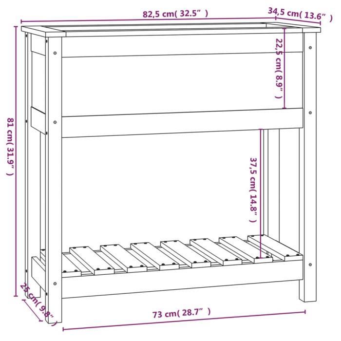 VidaXL Jardinière avec étagère Noir 82,5x34,5x81 cm Bois massif de pin 823763