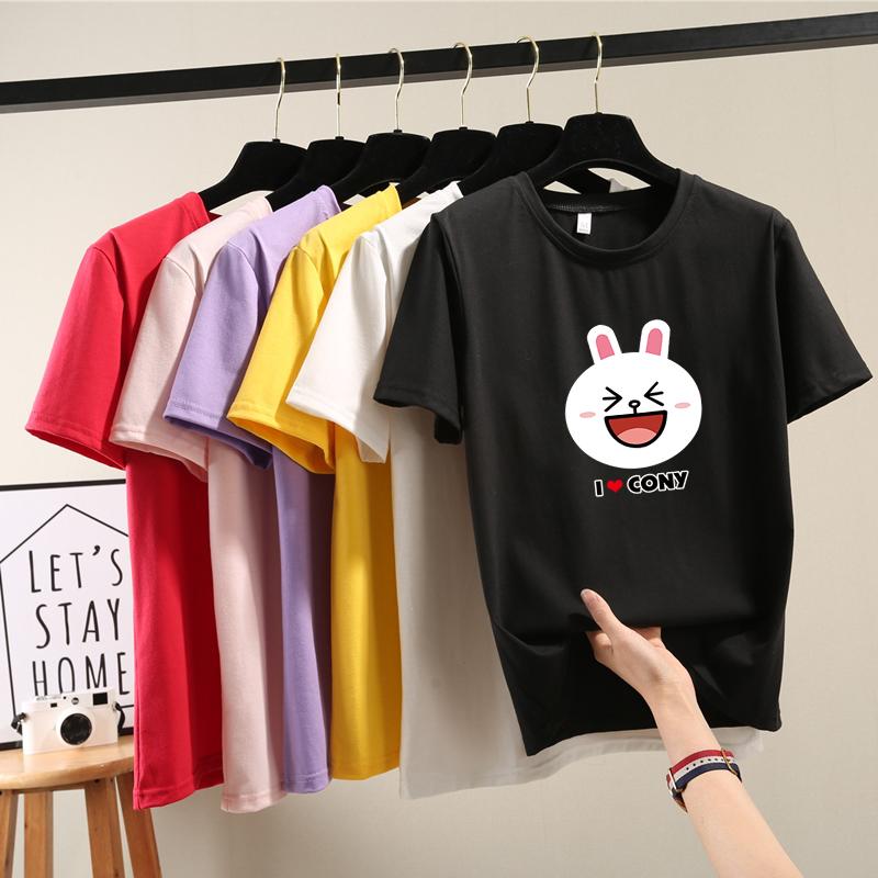 2025 Léto Ležérní volné studentské tričko dívčí trička Harajuku roztomilý kreslený potisk Trička s krátkým rukávem Dámské Y2k topy