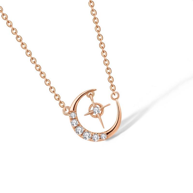 Damesmode Ster Maan Zirconia Hanger Lichte Luxe Sleutelbeenketting Ketting