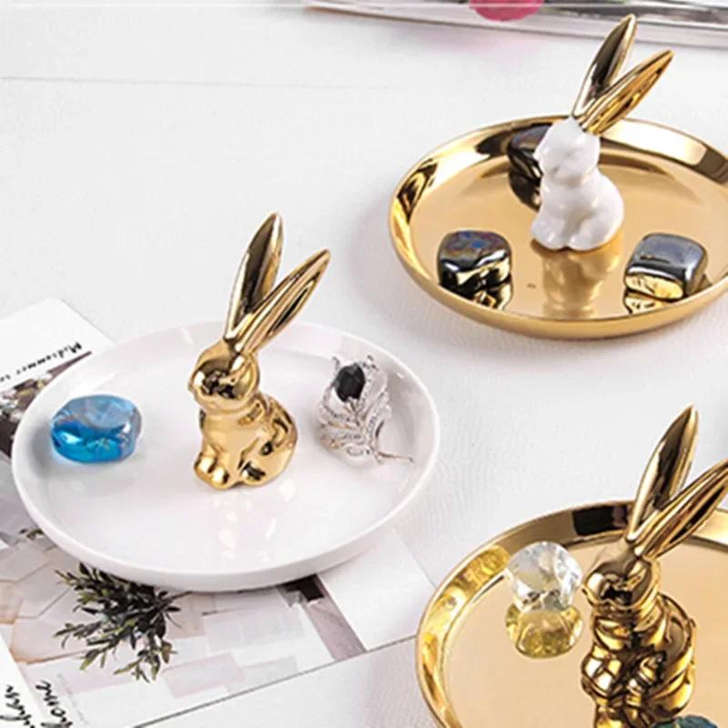 European Style Dressing Table Golden Animal Horse Rabbit Ceramic Jewelry Storage Tray Jewelry Storage Box
