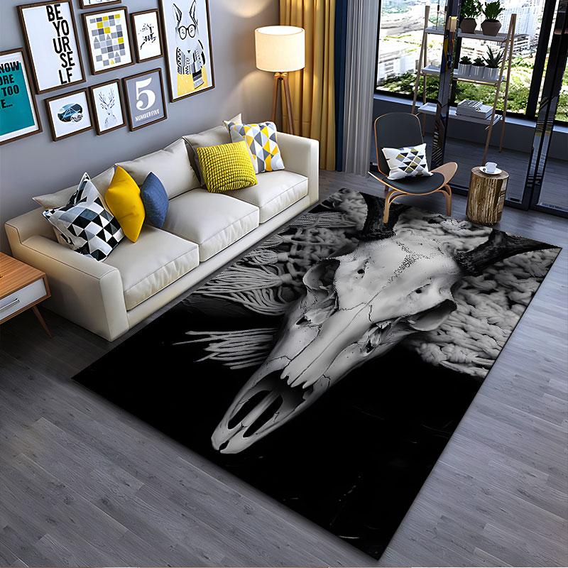 Deer Skull with Antlers Design suitable as a non-slip mat for the living room or bedroom sofa