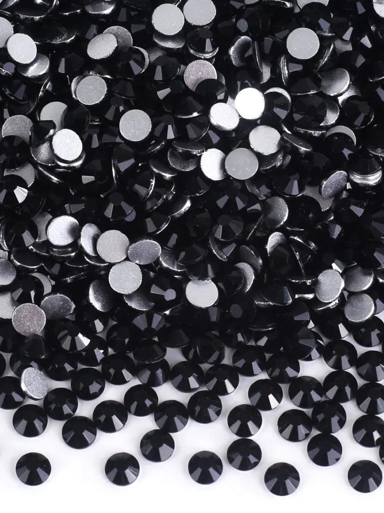Jet black 288 pieces SS30 Glass crystals, non-hot fixed rhinestones, flat stones for DIY nail art, fabric decoration and clothing
