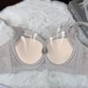 New Satin Underwear Women's Big Breasts Show Small Thin Cup BC Cup Soft Steel Ring Support Gathering Upper Support Bra Cover Women's Autumn and Winter