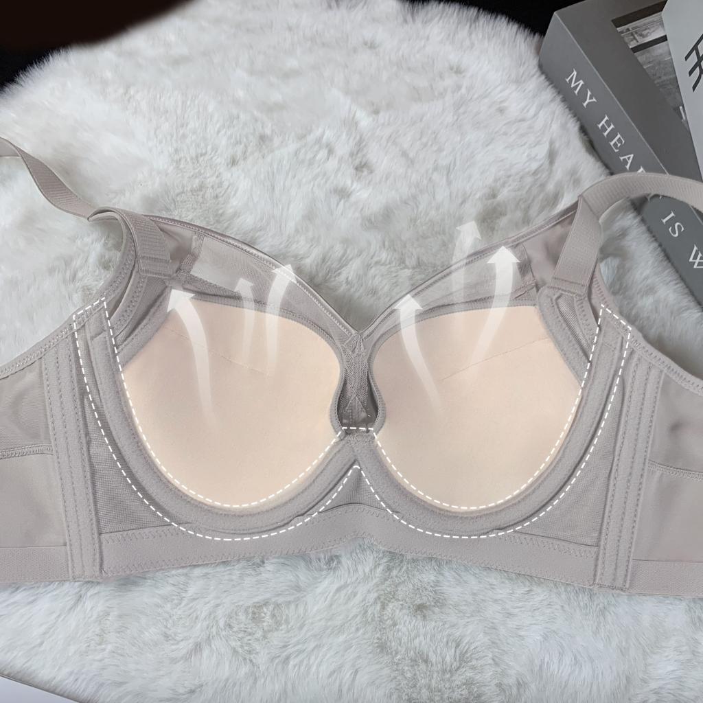 New Satin Underwear Women's Big Breasts Show Small Thin Cup BC Cup Soft Steel Ring Support Gathering Upper Support Bra Cover Women's Autumn and Winter