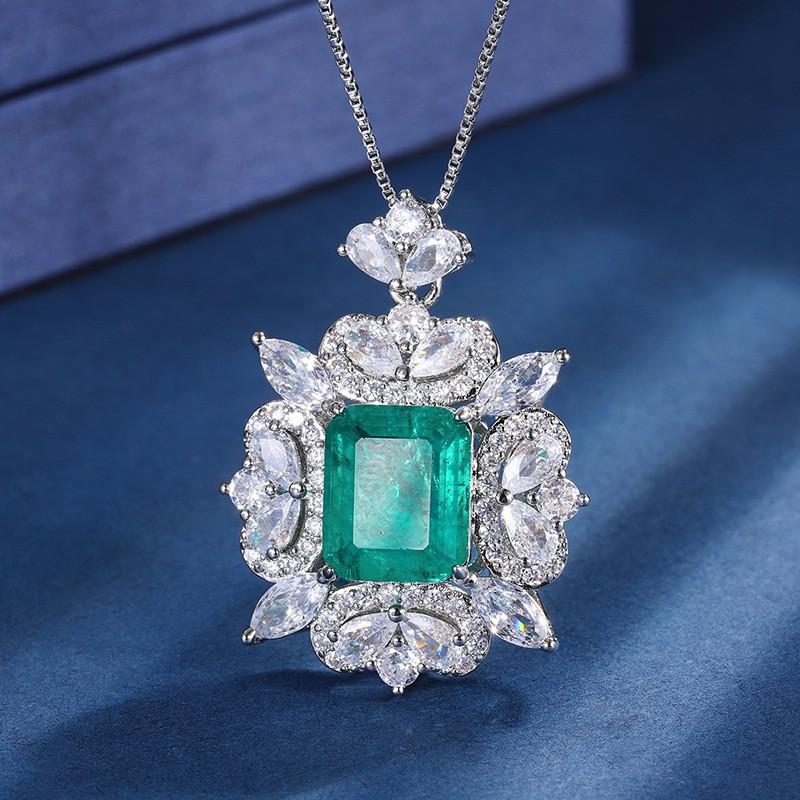 Wish new European and American fashion emerald women's pendant necklace ring stud earrings set