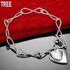 925 Sterling Silver Simple Heart-Shaped Side Chain Bracelet Gift Jewelry