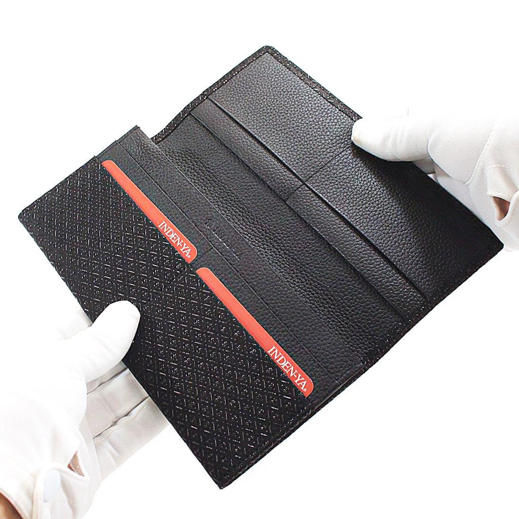 [Inden-ya] Inden Long Wallet, Size M, with Coin Purse, Deerskin, Black with Black Lacquer, Gourd Pattern, 2109-01-007