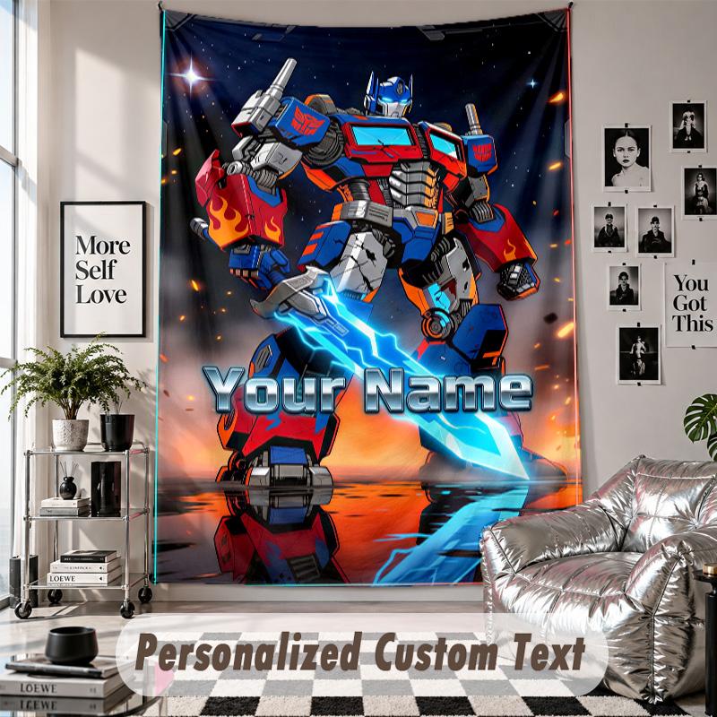 Wall Hanging Tapestry With Custom Name & Text, Transformers Decorative Tapestry For Bedroom
