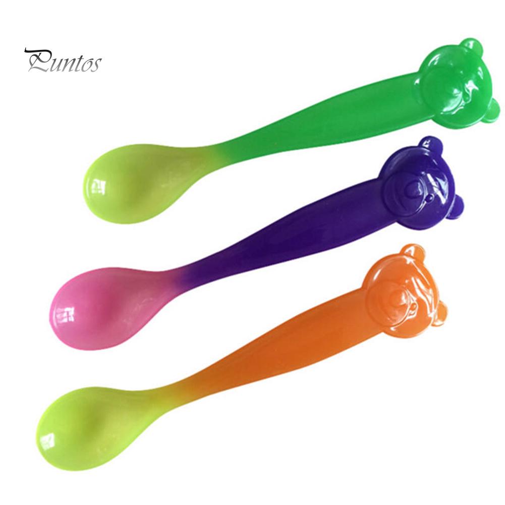 

Puntos Kids Baby Cute Bear Head Safety Temperature Sensing Spoon Flatware Tableware