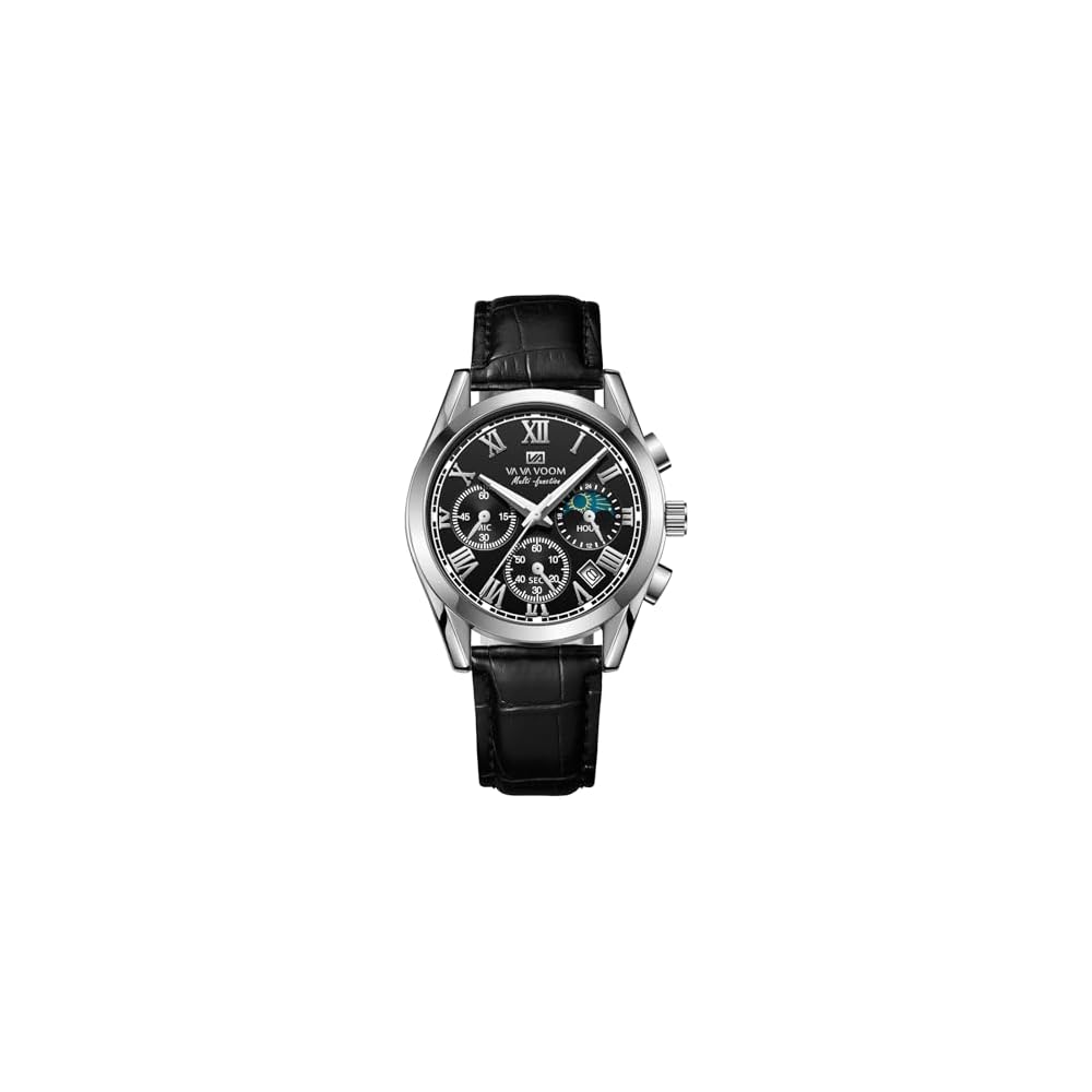 Hannah Martin Men s Multi-Function Watch Date Display Luminous Hands Waterproof Leather Strap Casual Watch