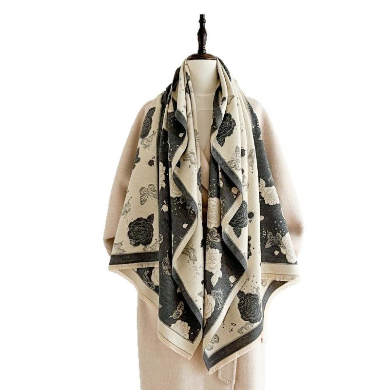 New elegant flower scarf commuting temperament fashionable high-end versatile imitation cashmere going out shawl women