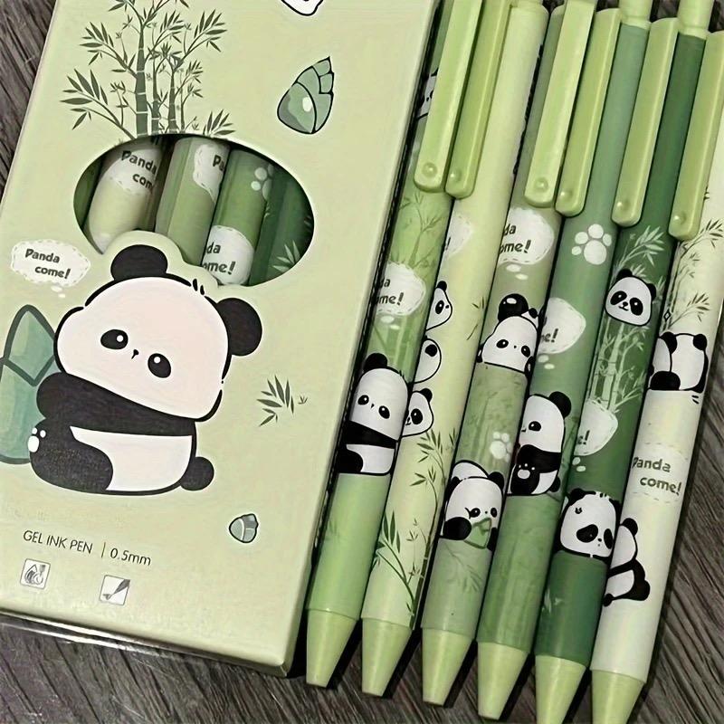 6pcs Cute Panda Gel Pens - Durable Black Ink, Vibrant Green & Light Blue Barrels with Adorable Panda Designs