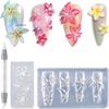 3Pcs/Set Silicone Nail Art Mold 3D Flowers Design with Carving Pen Spring Blossom Floral Manicure DIY Decoration Tool