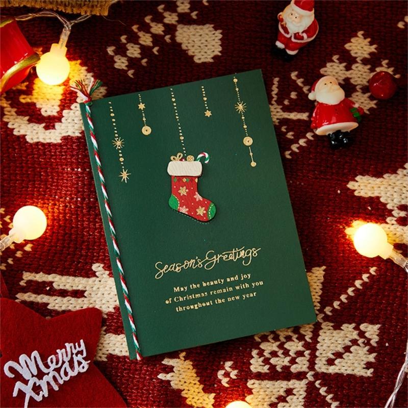 5pcs Creative Merry Christmas Greeting Cards Kid Cartoon Blessing Christmas Card New Year Postcard Gift Christmas Decor