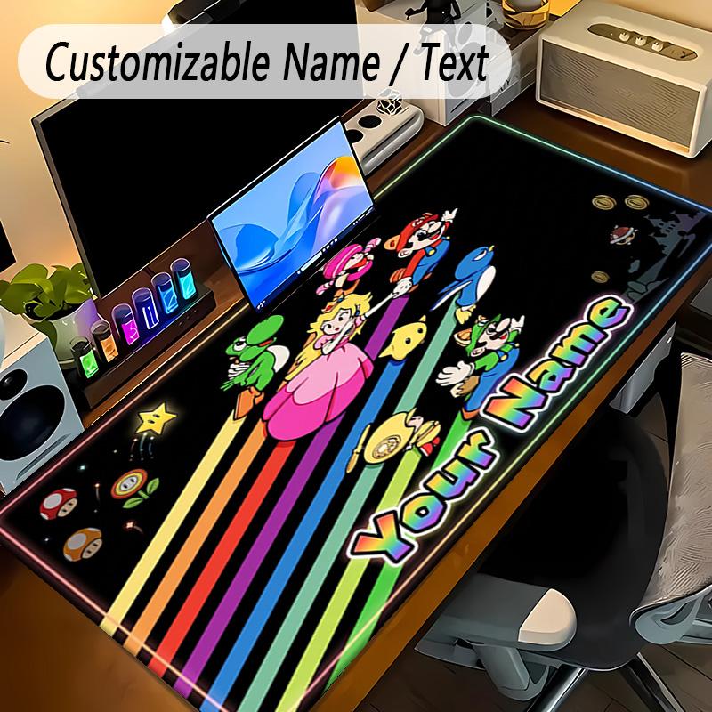 Large Mouse PadSuper Mario Custom Name Text Personalized Desk Mat Non Slip Gaming Pad