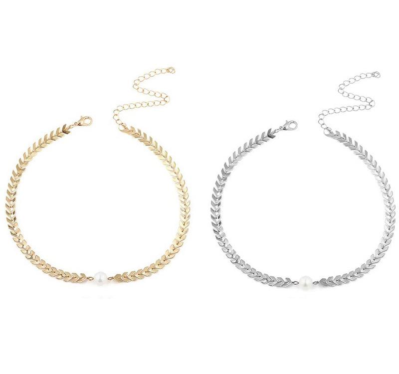 European and American Classic Necklace Arrow Wheat Ear Gold Silver Alloy Collarbone Chain Simple Versatile Pearl Necklace