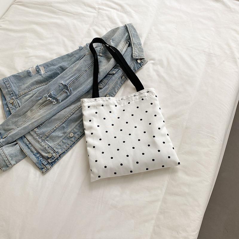 

Новая милая холщовая сумка через плечо в горошек, универсальная, для покупок, ручная, студенческая школьная сумка, женская, большой вместимости