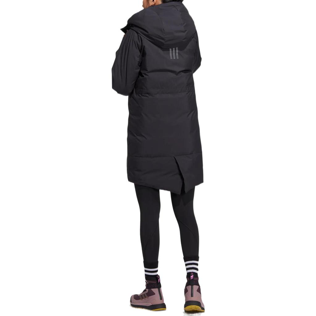 Adidas Dámská středně dlouhá péřová bunda s potiskem loga v jednobarevném provedení, vrchní oděv, černá HN2115