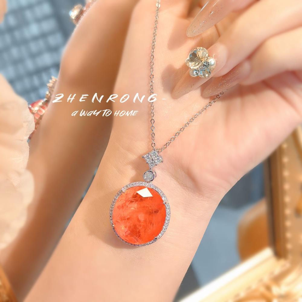 

Elegant Cotton Included Ruby Pendant Necklace Trendy Sunset Orange Padparadscha Jewelry for Women