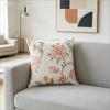 Boho Floral Print Throw Pillow Cover, Pastel Pink Green Botanical Faux Embroidery Style Decorative Cushion For Living Room Sofa