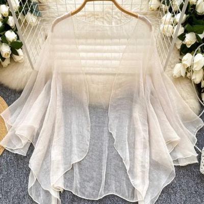 Women's Beach Cover Up Sheer Chiffon Flare Sleeve Top