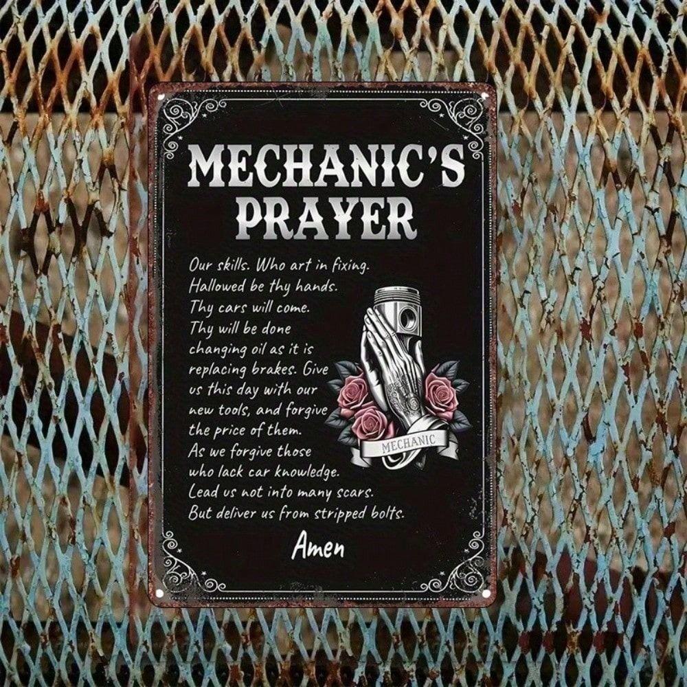Metal Wall Art Vintage Mechanic Prayer Retro Garage Poster
