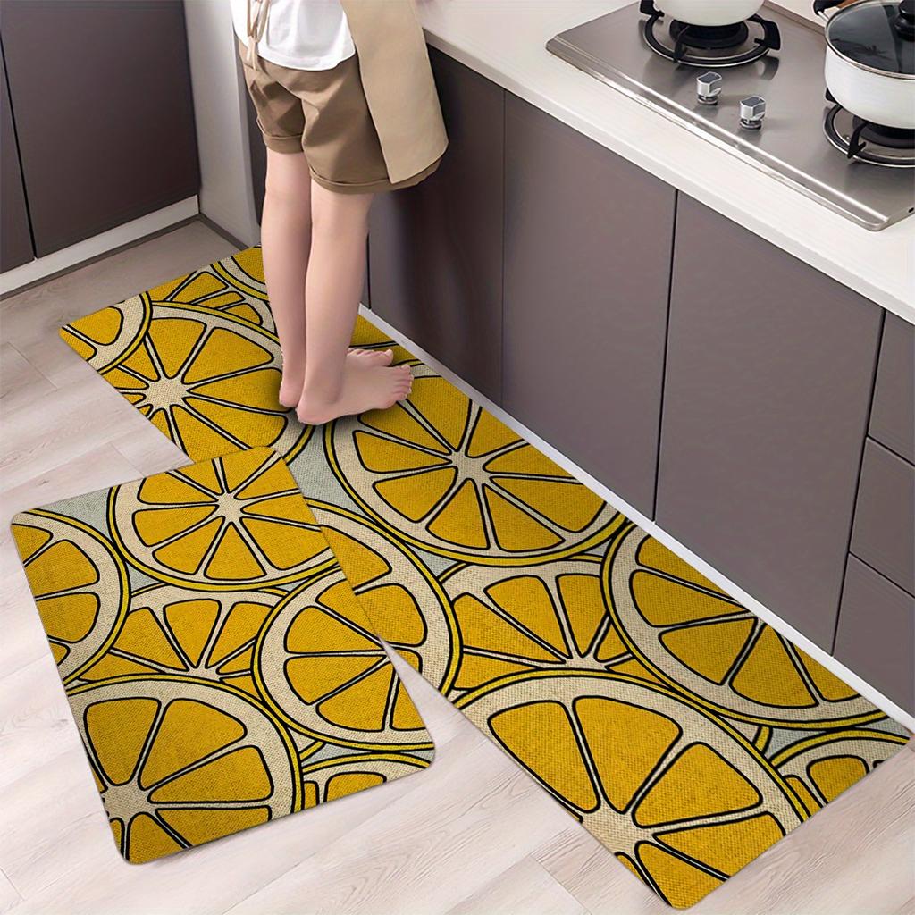 1Pcs Lemon Pattern Anti-Slip Rugs Kitchen Mat Soft Thickened Kitchen Floor Mat Waterproof Vintage Absorbent Non-slip Oil-proof Floor Mat Runner Rug