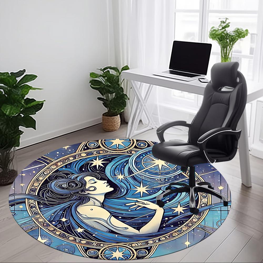 1pc Celestial Mermaid Office Round Area Rug, Indoor Mat Suitable For Office, Under Office Chairs Bedroom Living Room Home Decor, Room Deco