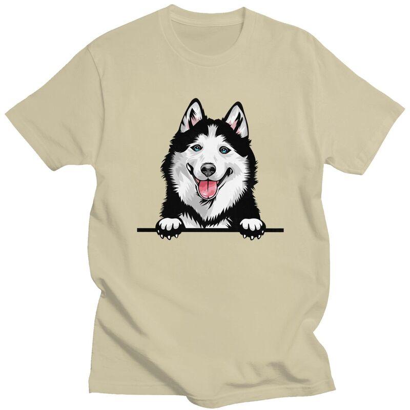 Custom Siberian Husky T Shirts Men Pure Cotton Tee Tops Alaskan Malamute Dog Tshirts ShortSleeve Tshirt Clothes