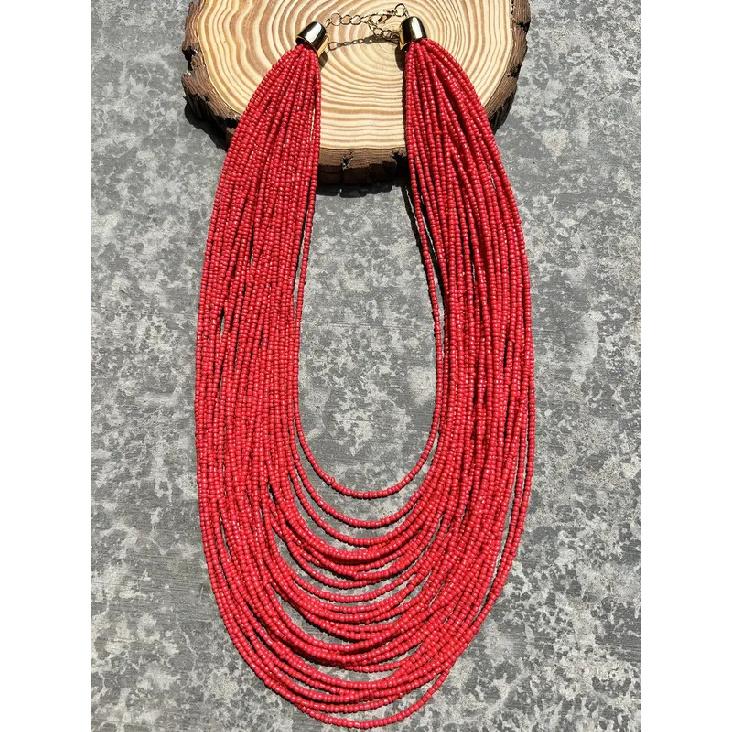 Bohemian Fashion Handmade Beaded Multi-layer Red Beaded Women's Necklaces Seaside Vacation Jewelry