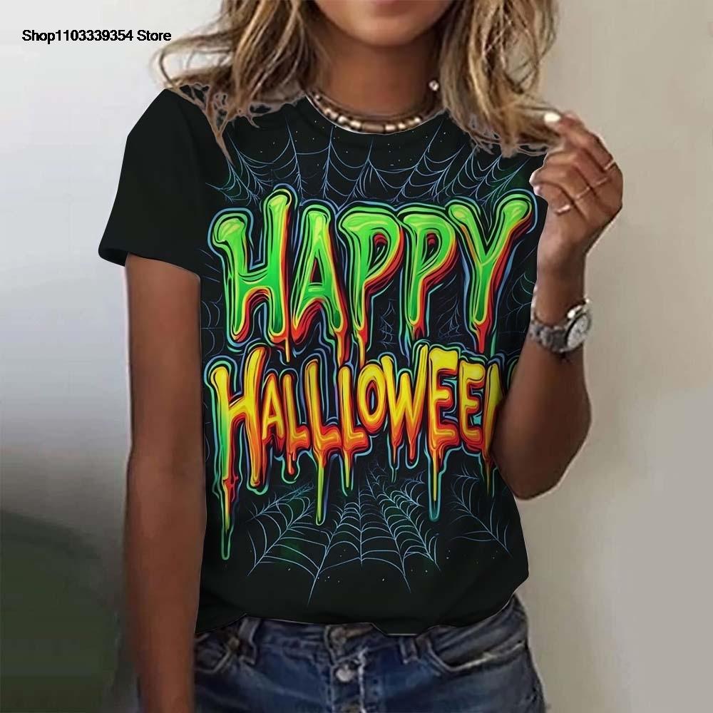 Halloween Women's T-shirt for Girls Short Sleeve Pumpkin Head Clothing  Summer Day of the Dead Skull Pattern Oversized T-shirts