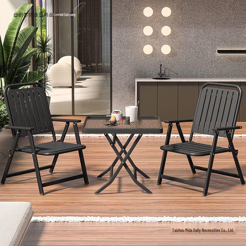 Waterproof Outdoor Folding Chair & Picnic Table Set with Backrest for Beach, Balcony, and Camping