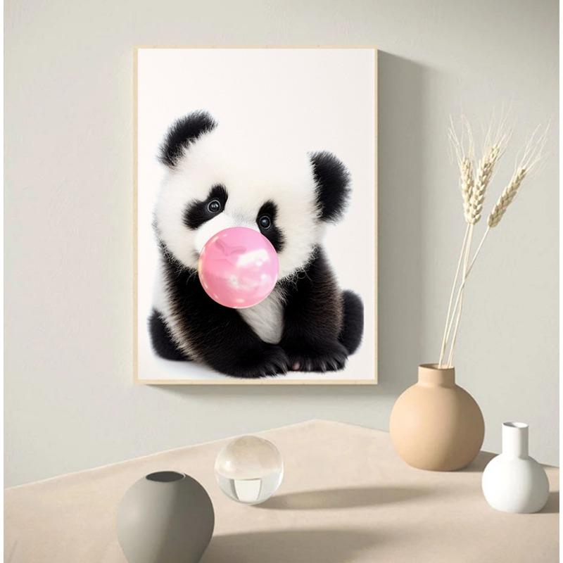 Baby Zebra Rabbit Deer Zebra Raccoon with Pink Gum Poster Baby Animals Nursery Wall Art Canvas Painting Print Wall Decor Mural