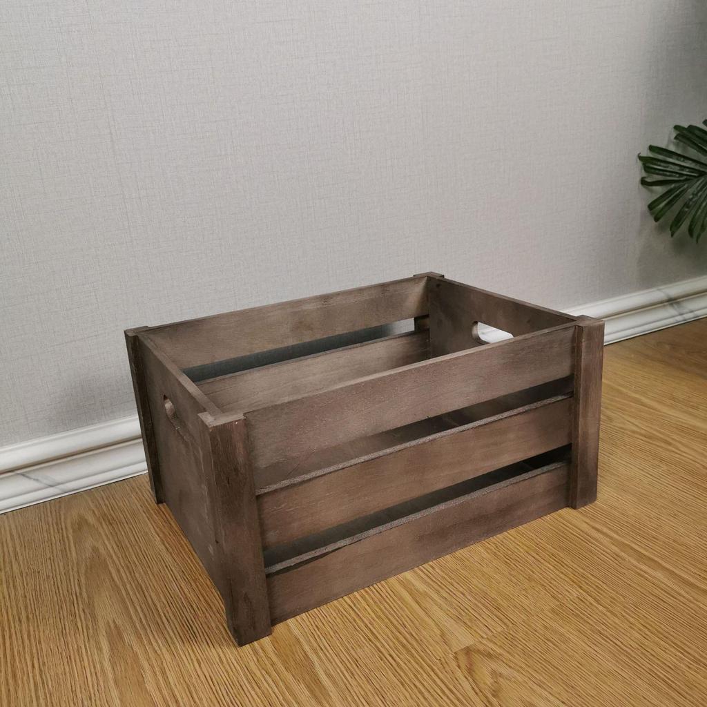 Distressed Wooden Rectangular Basket for Fruit & Vegetable Display