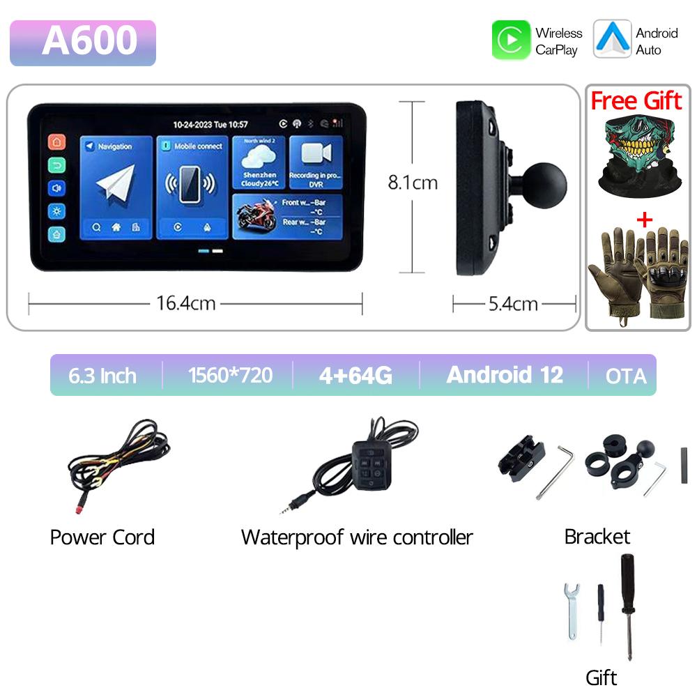 

6,3-дюймовый портативный мотоциклетный ЖК-дисплей GPS пылезащитный IPX7 водонепроницаемый для беспроводного Apple CarPlay и Android Auto красный