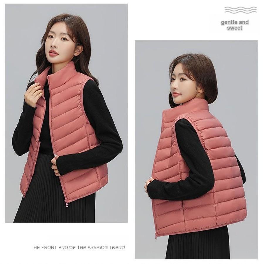 Women's Wool Puffer Vest with Stand Collar for Winter Cold Weather