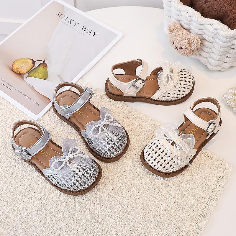Girls mesh bow woven hollow sandals summer fashion bag head princess sandals beach shoes tide