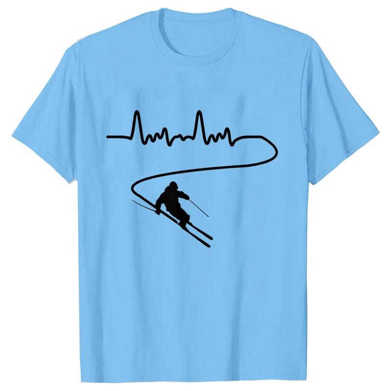 Men's Clothing Ski Skiing Heartbeat Snowboard Shirts Fashion Graphic Short Sleeve Tee O-Neck Harajuku Men Oversized T-shirt