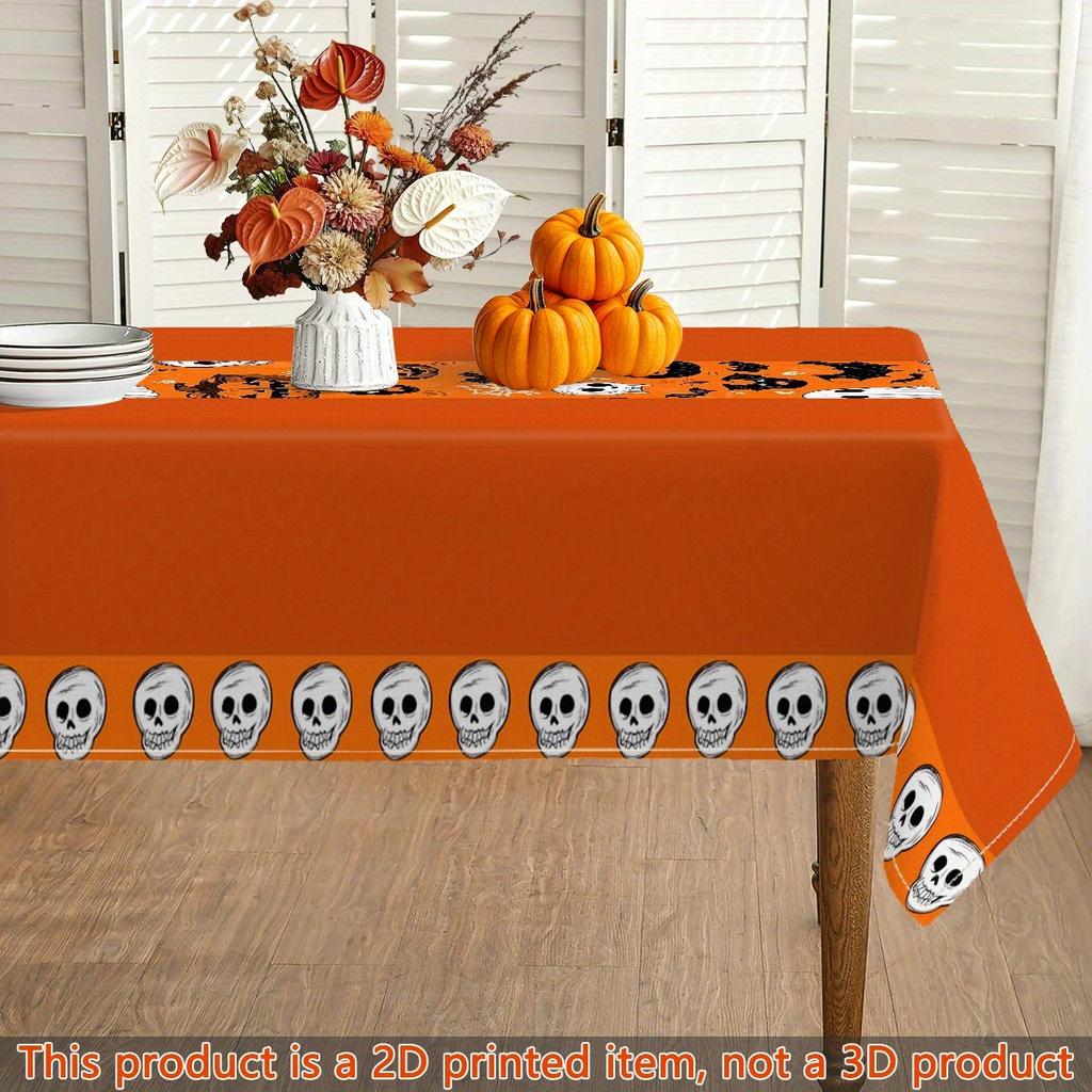Halloween Rectangle Table Cloth Orange Ghost Pumpkin Bat Table Cover Washable Tableclot for Halloween Holiday Party Table Decor