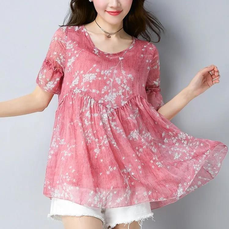 

Women s Summer Thin Plus Size Shirt Loose Round Neck Short-sleeved Fresh T-shirt S синій