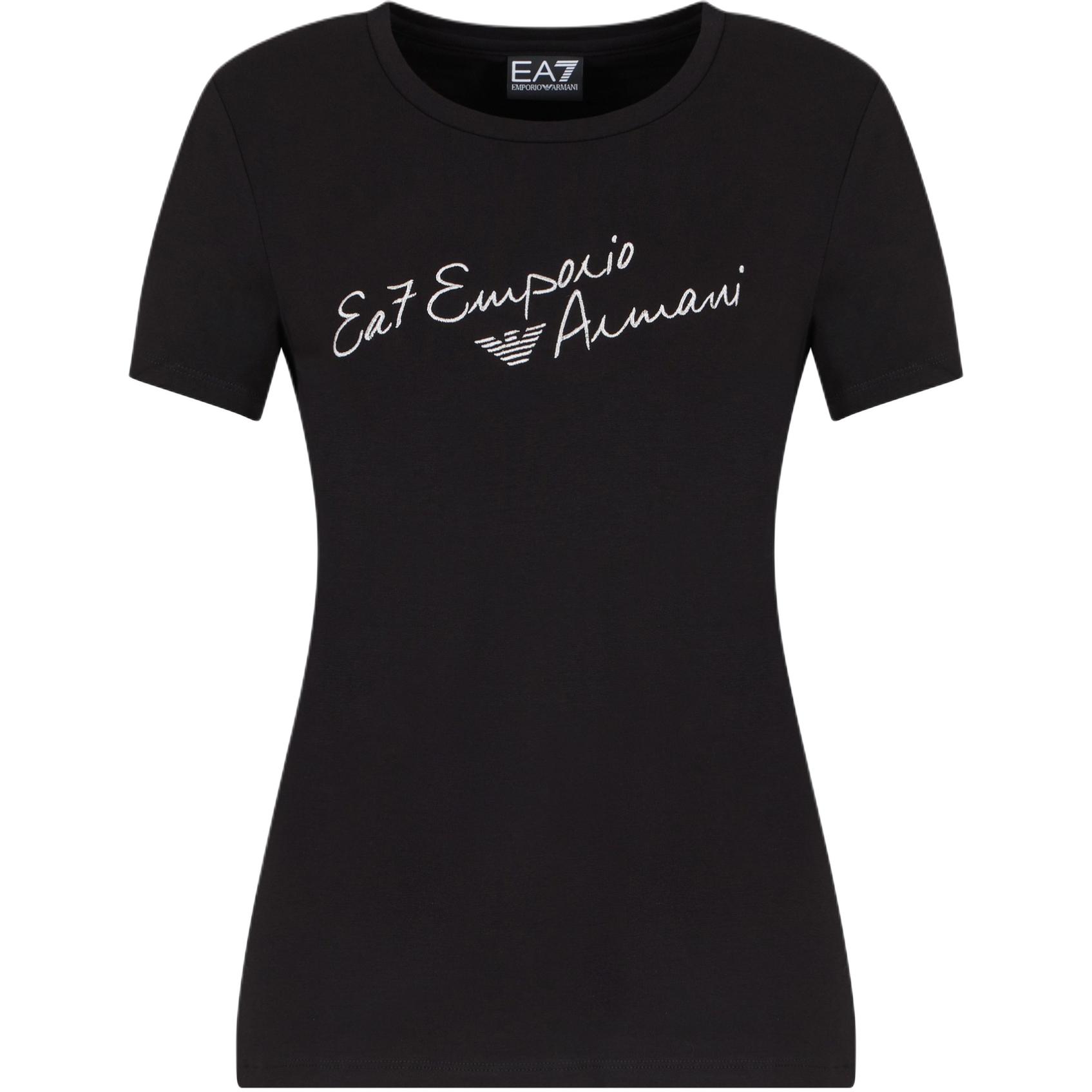 Emporio Armani EA7 Cotton Short Sleeve Crew Neck Regular T-Shirt Women tops Black 6DTT27-TJQCZ-1200 S