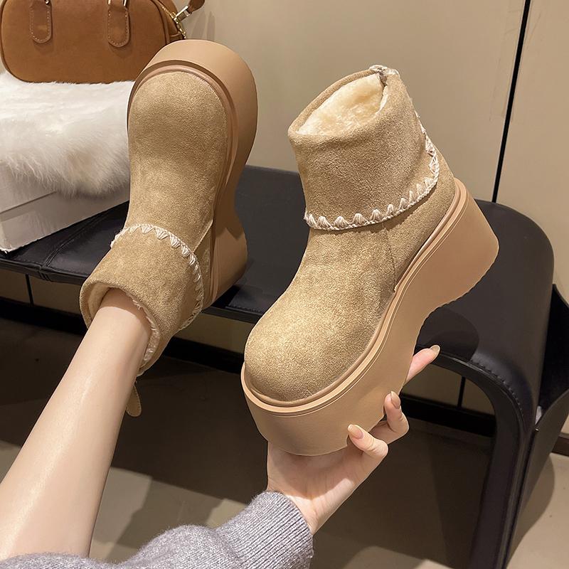 Fashion Platform Thick Bottom Fur Women Snow Boots Autumn Winter Women's Shoes Female Warm Cotton Height Increase  Short Booties