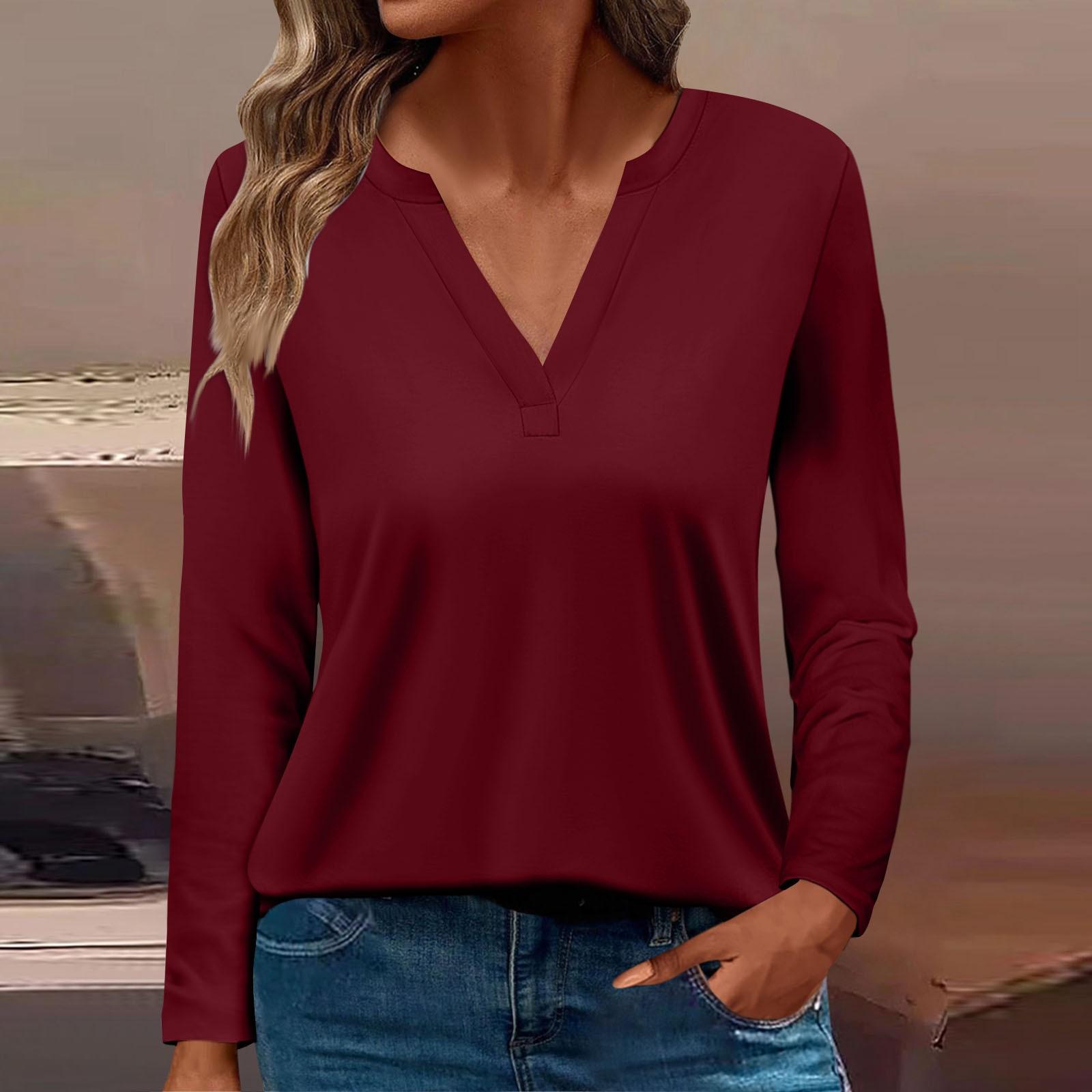 

Women s T Shirt Tee Color Long Sleeve Daily Weekend Fashion Basic V Neck Regular Top XXL
