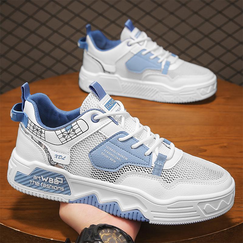 Summer new color matching college style casual low-top board shoes mesh thin breathable thick sole increased height